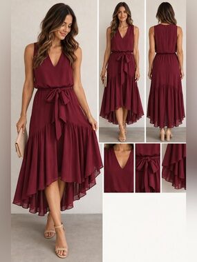 Just Taylor Burgundy Tiered Maxi Dress